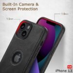 Genuine Leather Finish iPhone 13 Back Cover Case | Shockproof Design | Raised Edges for Camera & Screen Protection (Black)