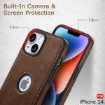 Leather Finish iPhone 14 Back Cover Case | Shockproof Design | Raised Edges for Camera & Screen Protection (Brown)