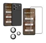 3 in 1 Combo Pack for Realme P4 5G – Silicone Black (Back Cover + Camera Lens Protector + Tempered Glass)
