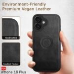 Leather Finish Back Cover Case for iPhone 16 Plus | Shockproof Design | Raised Edges for Camera & Screen Protection (Black)