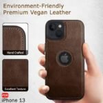 Genuine Leather Finish iPhone 13 Back Cover Case | Shockproof Design | Raised Edges for Camera & Screen Protection (Brown)