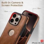 Leather Finish Back Cover Case for iPhone 16 Pro | ShockProof Design | Raised Edges for Camera & Screen Protection (Brown)- Logo