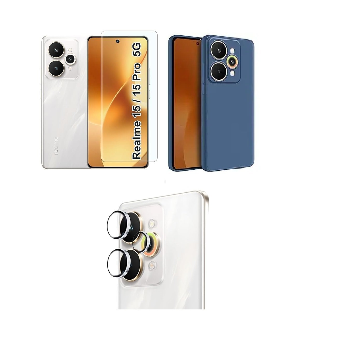 Realme 15 Pro 5G - Siliconme Blue Back Cover + Tempered Glass + Camera Lens Protector Combo Pack. Realme 15 Pro 5G - Siliconme Blue Back Cover + Tempered Glass + Camera Lens Protector Combo Pack.
