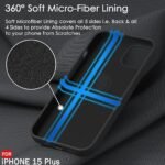 Silicone Back Cover Case for iPhone 15 Plus | Soft Micro-Fibre Lining Inside | Camera Protection Bump | Shockproof Back Cover (Silicone, Black)- Logo