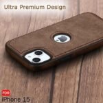 Leather Finish iPhone 15 Back Cover Case | Shockproof Design | Raised Edges for Camera & Screen Protection | Stunning Minimalist Design Back Cover (Brown)