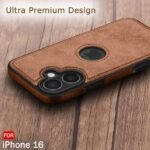 Leather Finish Back Cover Case for iPhone 16 | Shockproof Design | Raised Edges for Camera & Screen Protection (Brown)