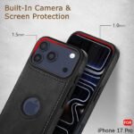 Genuine Leather Finish Back Cover Case for iPhone 17 Pro | Shockproof Design | Raised Edges for Camera & Screen Protection (Black)