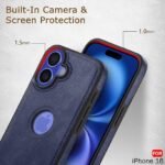 Leather Finish Back Cover Case for iPhone 16 | Shockproof Design | Raised Edges for Camera & Screen Protection (Blue)
