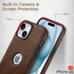 Leather Finish iPhone 15 Back Cover Case | Shockproof Design | Raised Edges for Camera & Screen Protection | Stunning Minimalist Design Back Cover (Brown)