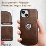 Leather Finish iPhone 14 Back Cover Case | Shockproof Design | Raised Edges for Camera & Screen Protection (Brown)