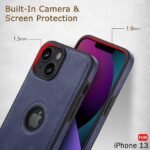 Genuine Leather Finish iPhone 13 Back Cover Case | Shockproof Design | Raised Edges for Camera & Screen Protection (Blue)