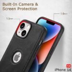 Leather Finish iPhone 14 Back Cover Case | Shockproof Design | Raised Edges for Camera & Screen Protection (Black)
