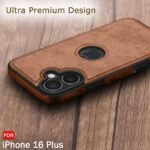 Leather Finish Back Cover Case for iPhone 16 Plus | Shockproof Design | Raised Edges for Camera & Screen Protection (Brown)