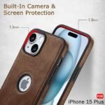 Leather Finish iPhone 15 Plus Back Cover Case | Shockproof Design | Raised Edges for Camera & Screen Protection | Stunning Minimalist Design Back Case (Brown)- Logo