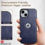 Leather Finish iPhone 15 Back Cover Case | Shockproof Design | Raised Edges for Camera & Screen Protection | Stunning Minimalist Design Back Cover (Blue)