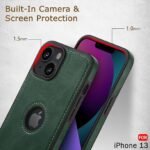Genuine Leather Finish iPhone 13 Back Cover Case | Shockproof Design | Raised Edges for Camera & Screen Protection (Green)