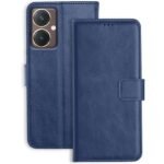 Omt Leather Flip Back Cover Case for Vivo Y27 5G (Blue)