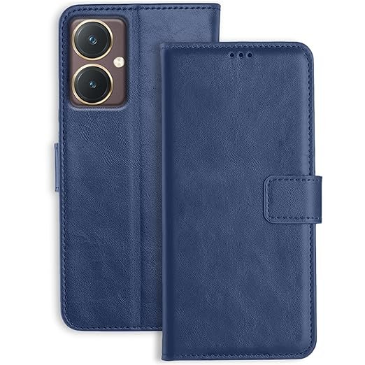 Omt Leather Flip Back Cover Case for Vivo Y27 5G (Blue)