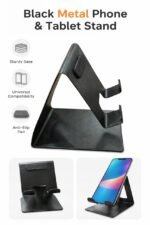 Metal Mobile stand in, Thick Case Friendly Foldable Portable Metal Base Stand Compatible with All Mobile Phone (Black color)
