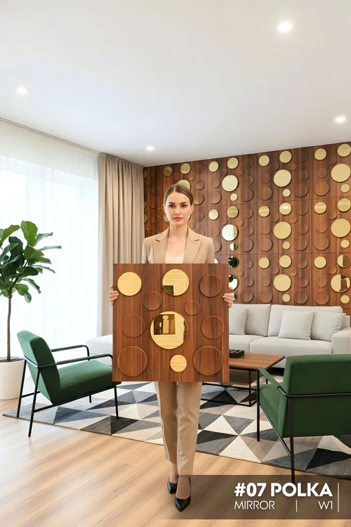 07 Polka Dots 3D PVC Panel (Mirror) (Size 50*50cm)- W1 Wooden (Pack of 1)