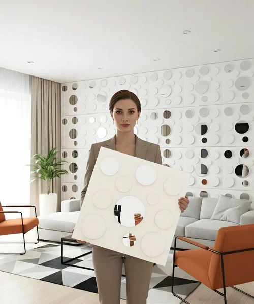 07 Polka Dots 3D PVC Panel (Mirror) (Size 50*50cm)- White (Pack of 1)