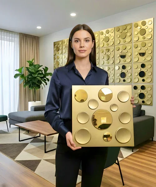 07 Polka Dots 3D PVC Panel (Mirror) (Size 50*50cm)- Champaigne Gold (Pack of 1)