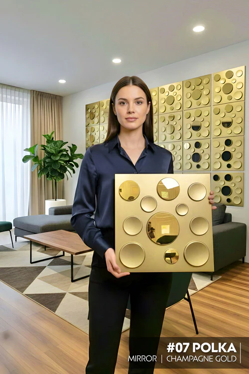 07 Polka Dots 3D PVC Panel (Mirror) (Size 50*50cm)- Champaigne Gold (Pack of 1)