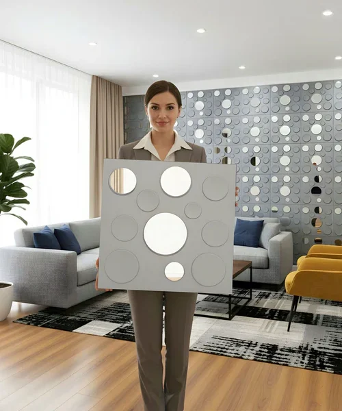 07 Polka Dots 3D PVC Panel (Mirror) (Size 50*50cm)- Matt Grey (Pack of 1)