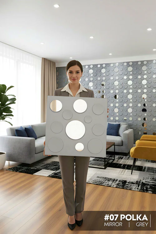 07 Polka Dots 3D PVC Panel (Mirror) (Size 50*50cm)- Matt Grey (Pack of 1)