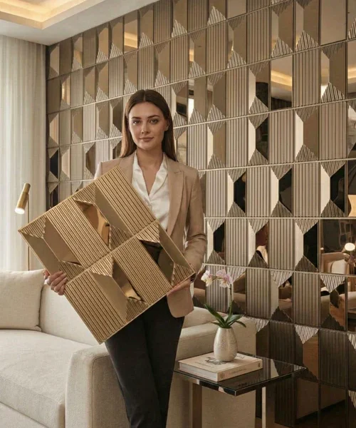 14 Stone - 3D PVC Panel Stone (Mirror) Wallpaper- Color Bronze (Pack of 1)