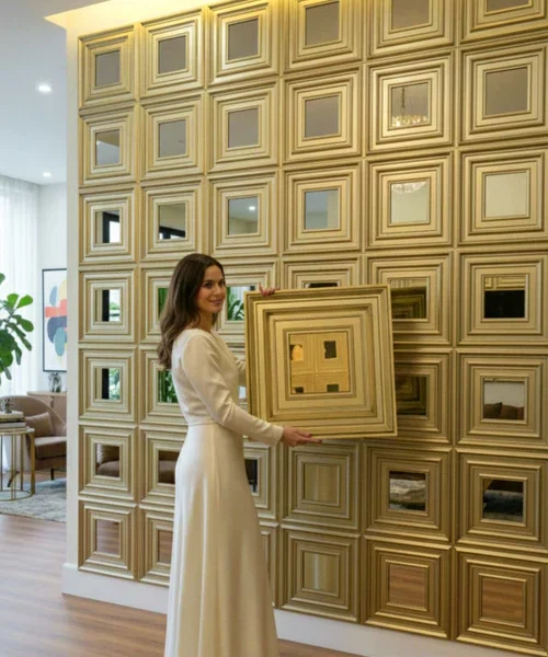 19 Vault - Vault 3D PVC Panel (Mirror)- Colors: Champagne Gold (Size 50*50cm) (Pack of 1)