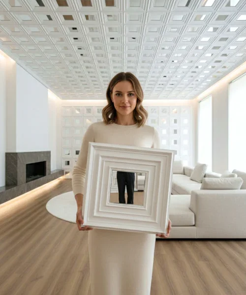 19 Vault - Vault 3D PVC Panel (Mirror)- Colors: White (Size 50*50cm) (Pack of 1)