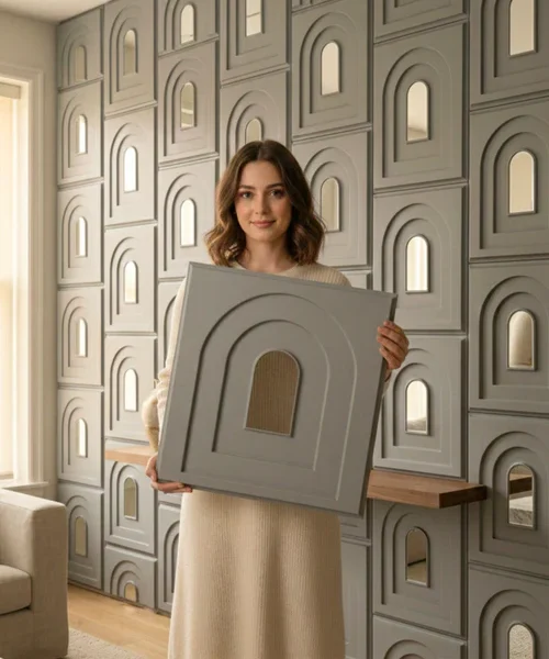 21 Arch - Arch 3D PVC Mirror Panel - Colors: Grey (Size 50*50cm) (Pack of 1)