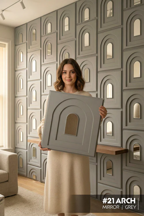 21 Arch - Arch 3D PVC Mirror Panel - Colors: Grey (Size 50*50cm) (Pack of 1)
