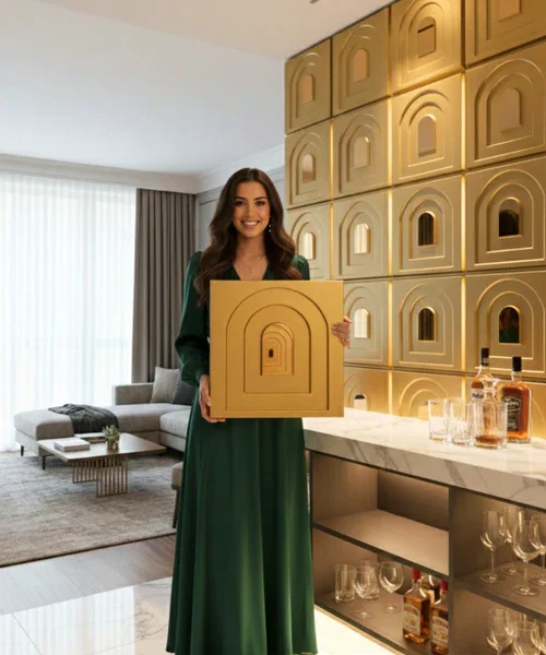 21 Arch - Arch 3D PVC Mirror Panel - Colors: Champagne Gold (Size 50*50cm) (Pack of 1)