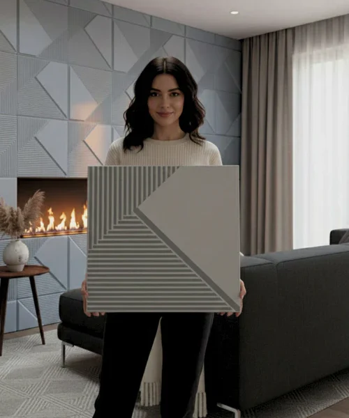 22 Fin - 3D PVC Panel (Without Mirror)- Colors: Grey (Size 50*50cm) (Pack of 1)