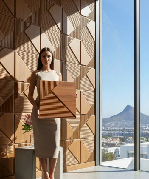 22 Fin - 3D PVC Panel (Without Mirror)- Colors: Brown W1 (Size 50*50cm) (Pack of 1)