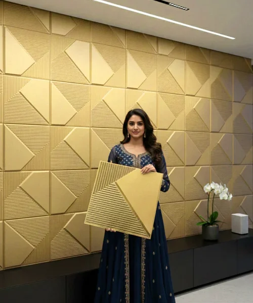 22 Fin - 3D PVC Panel (Without Mirror)- Colors: Champagne Gold (Size 50*50cm) (Pack of 1)