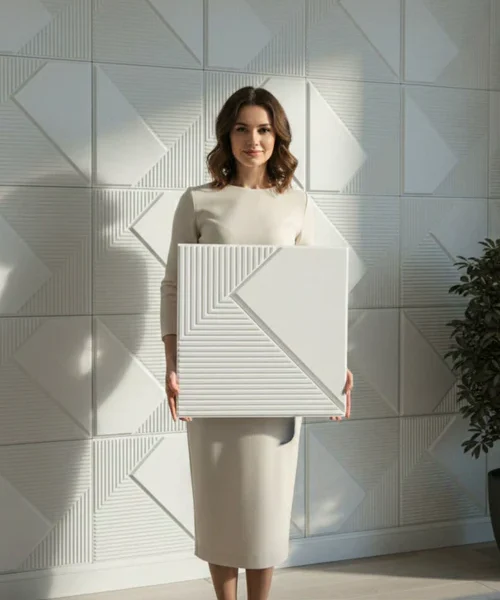 22 Fin - 3D PVC Panel (Without Mirror)- Colors: White (Size 50*50cm) (Pack of 1)