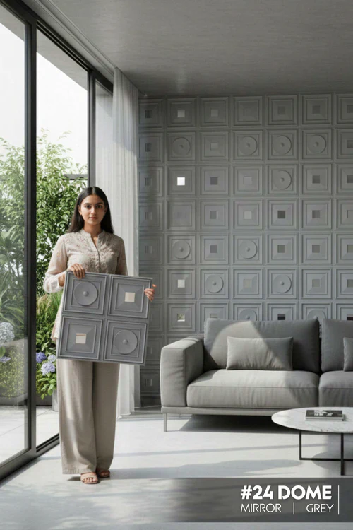24 Dome - Arch 3D PVC Panel (Mirror) - Colors: Grey (Size 50*50cm) (Pack of 1)
