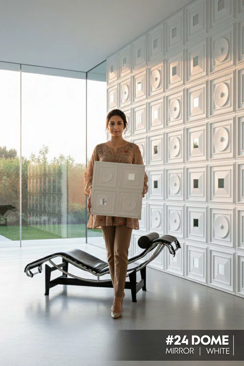 24 Dome - Arch 3D PVC Panel (Mirror)- Colors: White (Size 50*50cm) (Pack of 1)