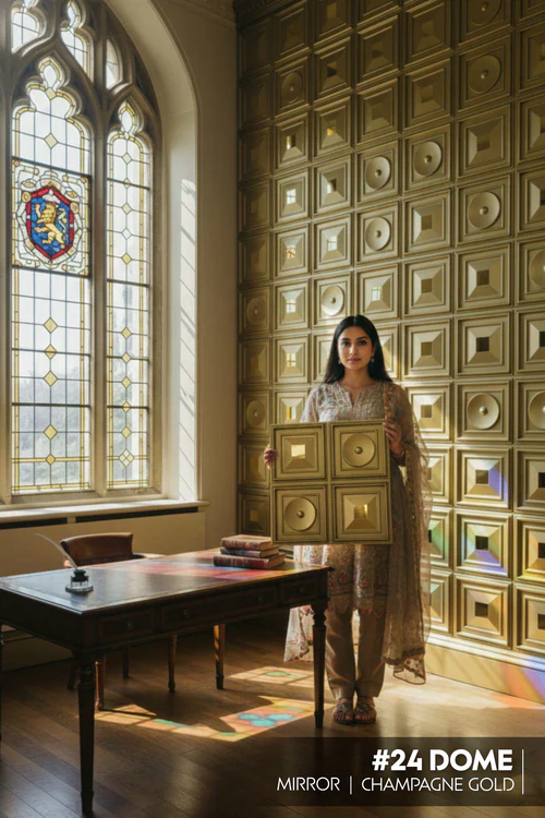 24 Dome - Arch 3D PVC Panel (Mirror)- Colors: Champagne Gold (Size 50*50cm) (Pack of 1)