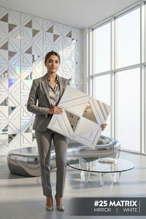 25 Matrix 3D PVC Mirror Panel - Colors: White (Size 50*50cm) (Pack of 1)