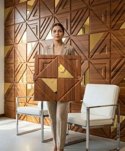 25 Matrix 3D PVC Mirror Panel - Colors: Wooden W1 (Size 50*50cm) (Pack of 1)