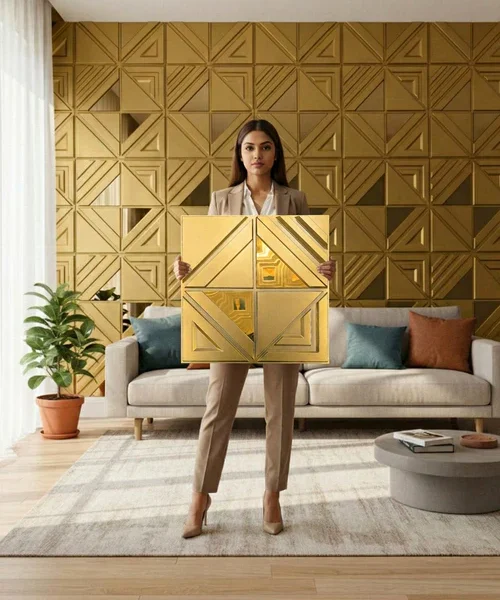 25 Matrix 3D PVC Mirror Panel - Colors: Champagne Gold (Size 50*50cm) (Pack of 1)