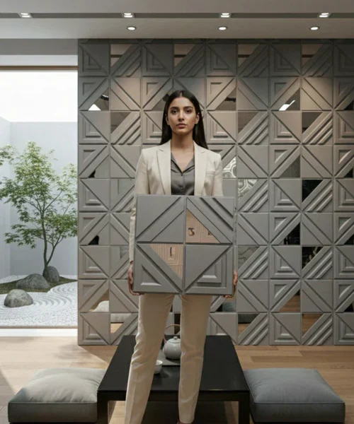 25 Matrix 3D PVC Mirror Panel - Colors: Grey (Size 50*50cm) (Pack of 1)