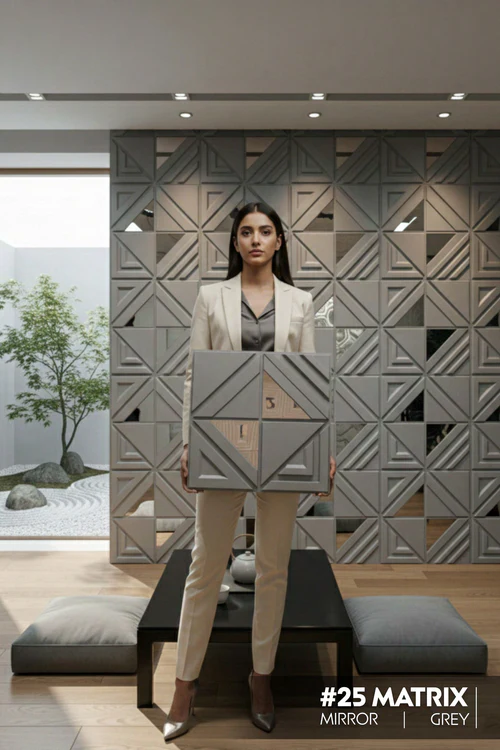 25 Matrix 3D PVC Mirror Panel - Colors: Grey (Size 50*50cm) (Pack of 1)