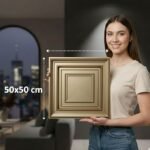 3D PVC Wall Panels for Bedroom & Living Room | Frame Design | Golden Color | 19.7 x 19.7 Inch | Pack of 40 | 107.60 Sq Ft