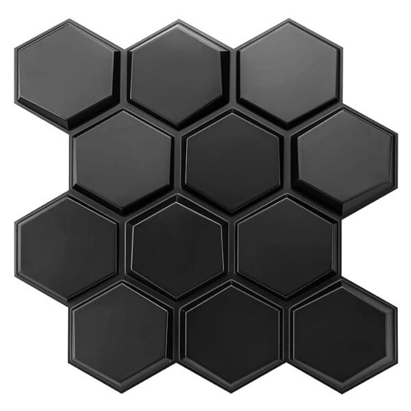 3D PVC Wall Panel Black Hexagon Design Pack of 40 (19.7" X 19.7" Covers 107.60 Sq. ft.)