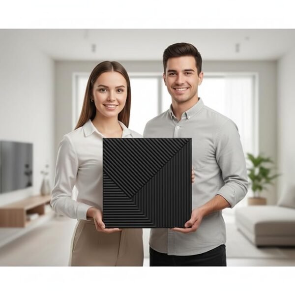 Wall Panels for Bedroom - USA Certified SGS Approved PVC Fluted Design Black Color 19.7" x 19.7" (Pack of 40) - Covers 107.80 Sq. Ft.